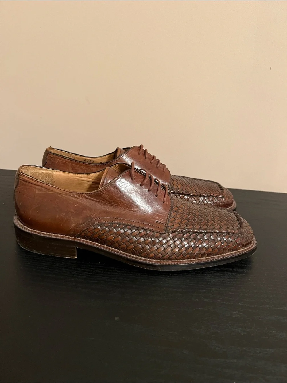 Mercanti Fiorentini Shoes Men Sz 9.5 Woven Leather Oxford Lace Up Made in Italy